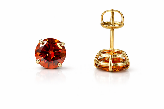 14K Gold GRA Certified D-VVS1 Watermelon Red Moissanite ScrewBack Studs Earrings