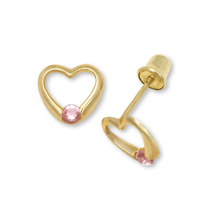 14k Yellow Gold CZ Open Heart Stud Earrings