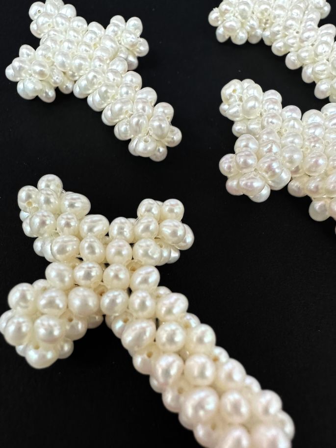 Knitted Fresh Water Pearl Cross