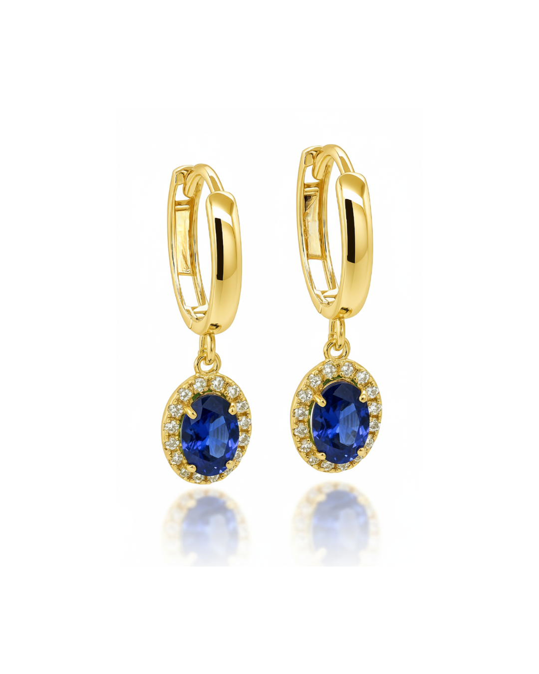 14k Yellow Gold Halo Oval Shaped Birthstone Huggie Earrings for Women