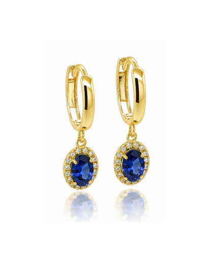 14k Yellow Gold Halo Oval Shaped Birthstone Huggie Earrings for Women