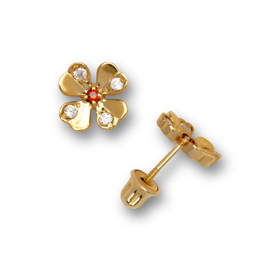 14K Yellow & White Gold Flower Shaped Stud Screw back Earrings for Women