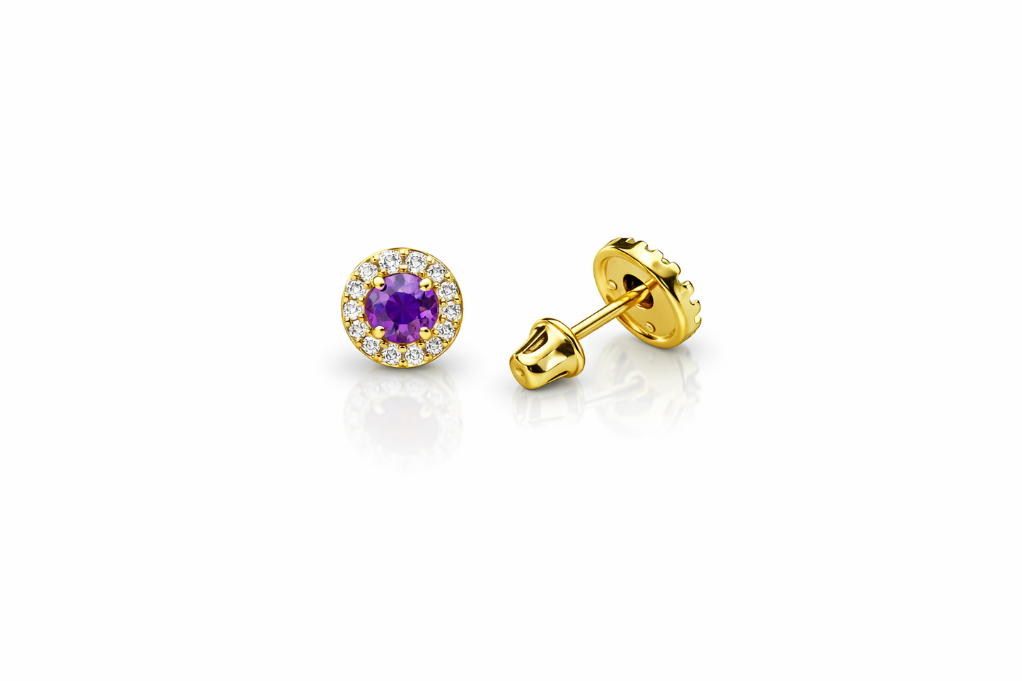 14k Yellow Gold Halo Stud Earrings with Screw  Back