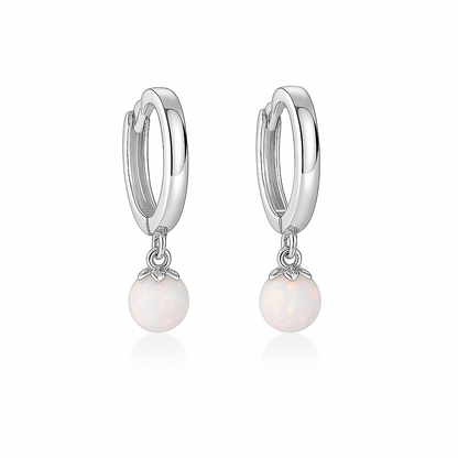 14k Yellow / White Gold White Opal Huggie Dangle Earrings