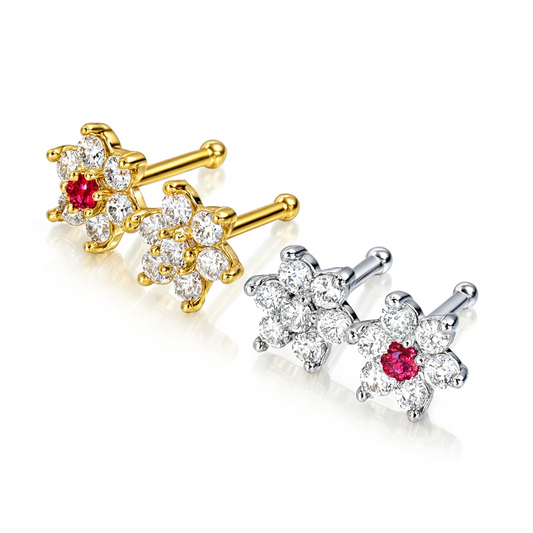 14k Yellow or White Gold Flower Nose Piercing Stud