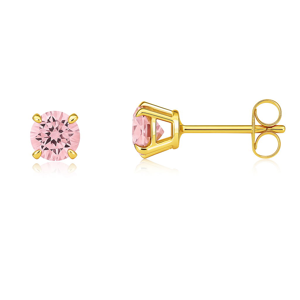 14K Yellow Gold 4mm Round Shaped Birthstone Stud Push Back Earrings for Women