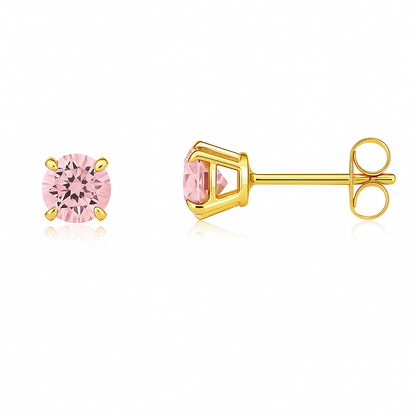 14K Yellow Gold 4mm Round Shaped Birthstone Stud Push Back Earrings for Women