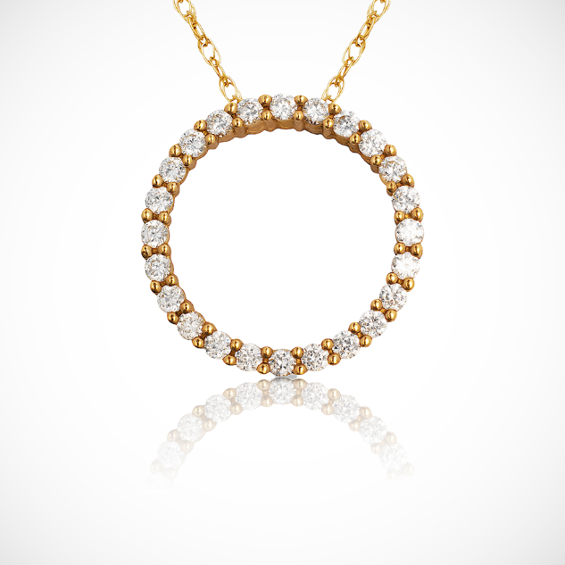 14K Yellow & White Gold Circle CZ Pendant For Women