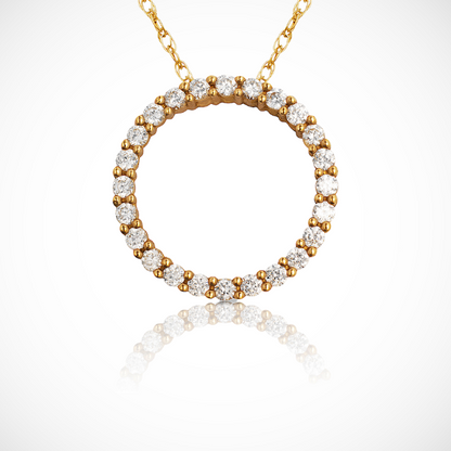 14K Yellow & White Gold Circle CZ Pendant For Women