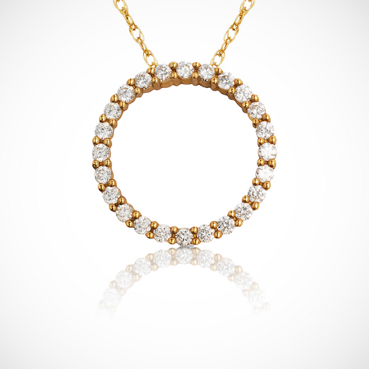 14K Yellow & White Gold Circle CZ Pendant For Women