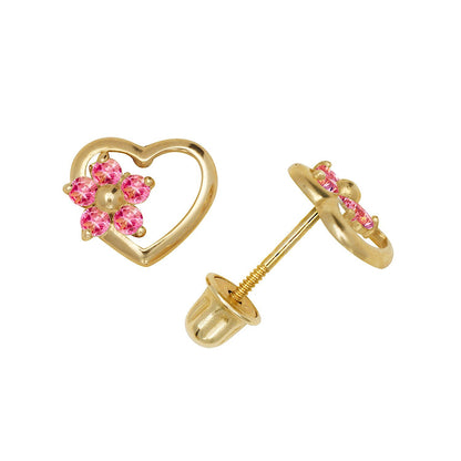 14K Yellow & White Gold Heart Shaped CZ Stud Earrings for Women