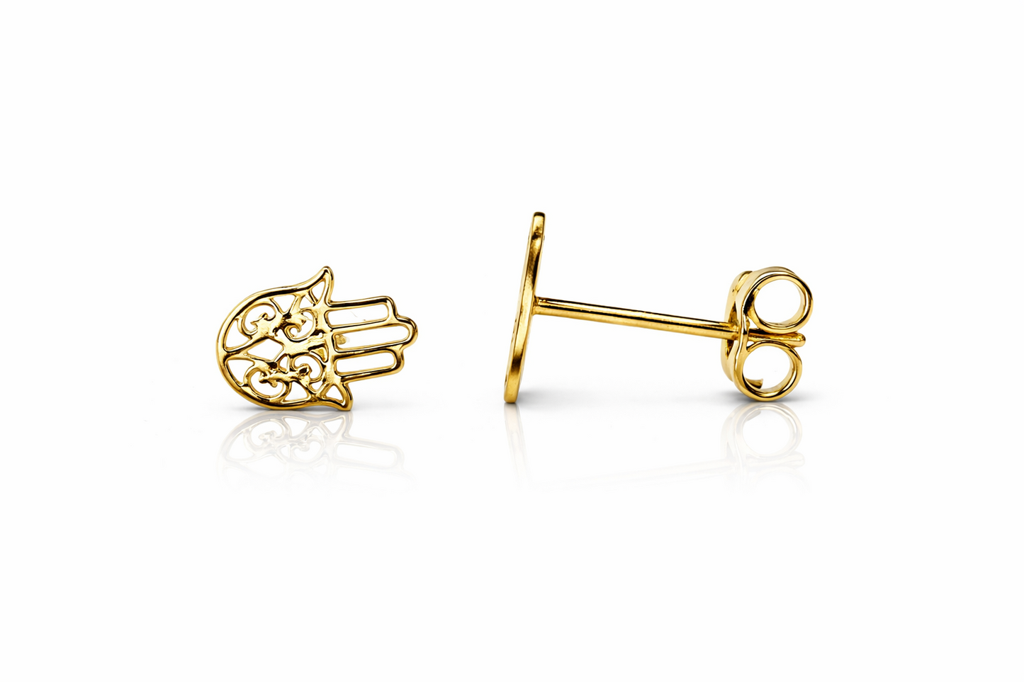 14K Yellow Gold Hamsa  Earrings with Push Back.