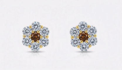 14K Yellow Gold Beautiful Flower CZ Stud Earrings for Women