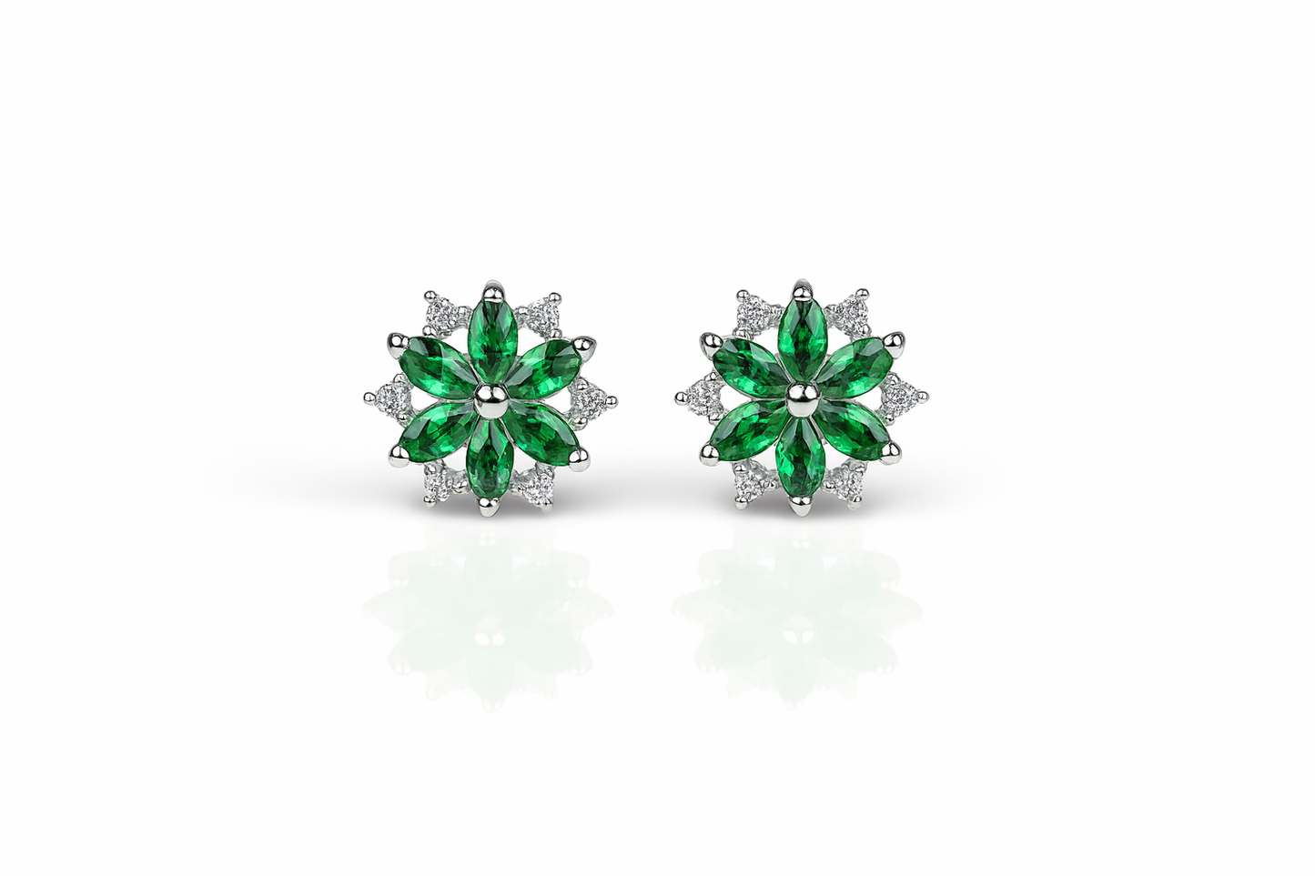14K  White Gold Beautiful CZ Flower Stud Earrings for Women