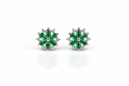 14K  White Gold Beautiful CZ Flower Stud Earrings for Women