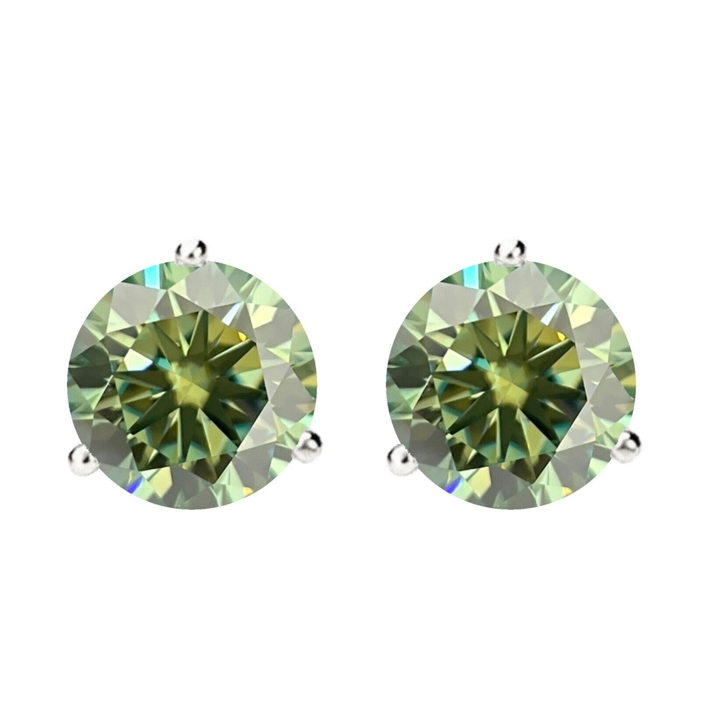 14K Gold GRA CertifiedD-VVS1 Green Moissanite ScrewBack Stud Earrings