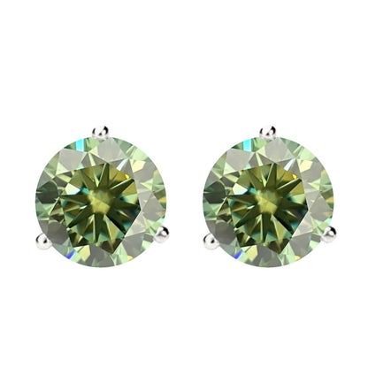 14K Gold GRA CertifiedD-VVS1 Green Moissanite ScrewBack Stud Earrings