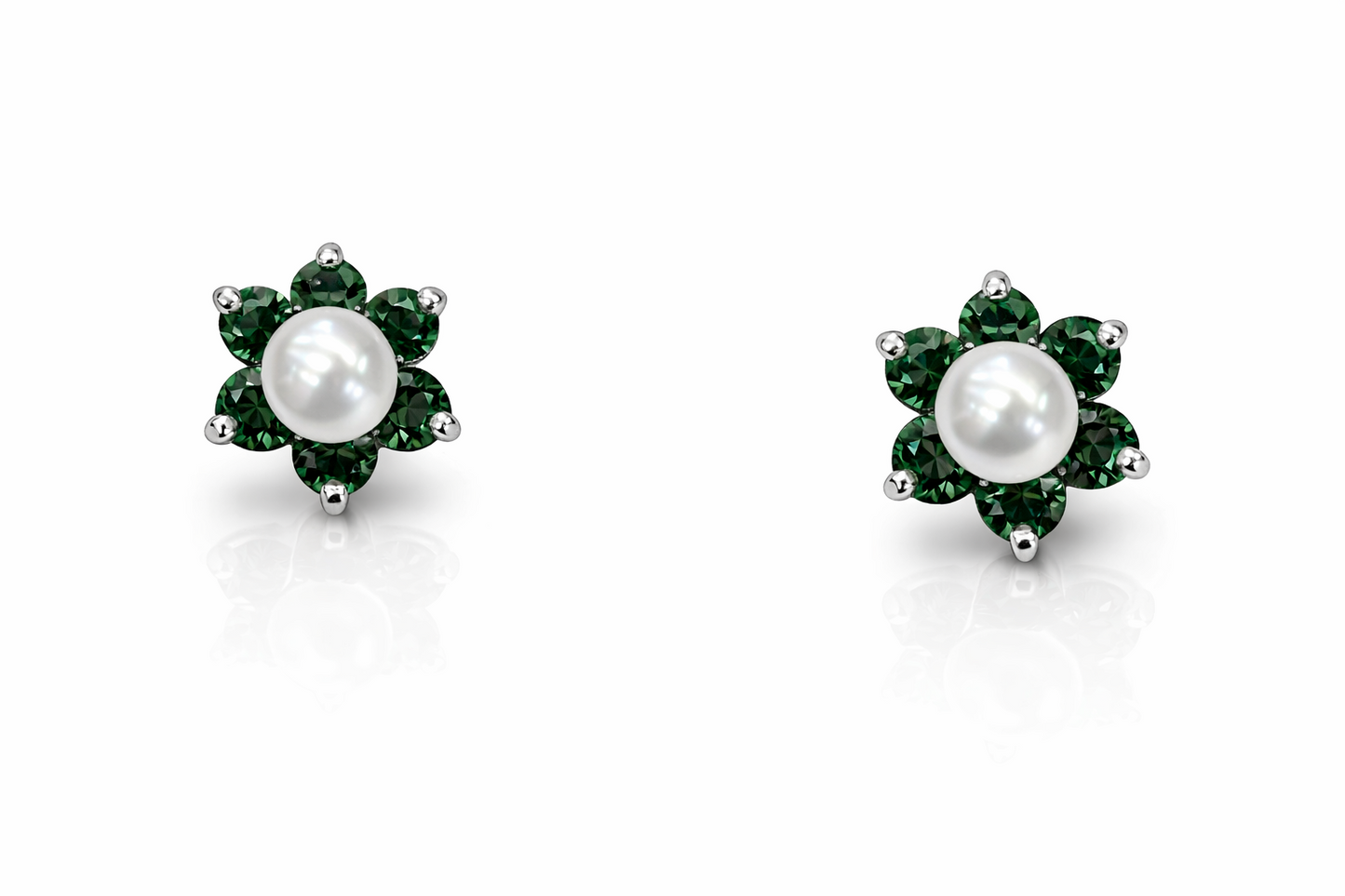14k Yellow or White Gold Flower CZ Stud Earrings White Pearl with Screw Back