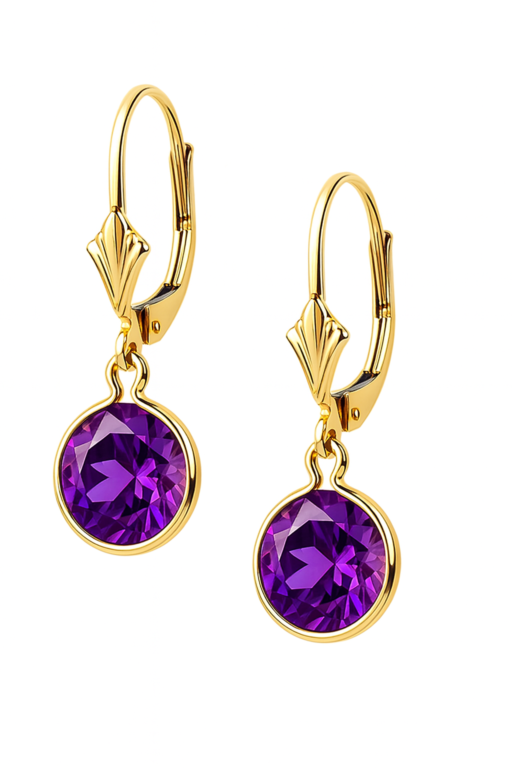 14K Yellow Gold Birthstone Round CZ Dangle Leverback Earrings