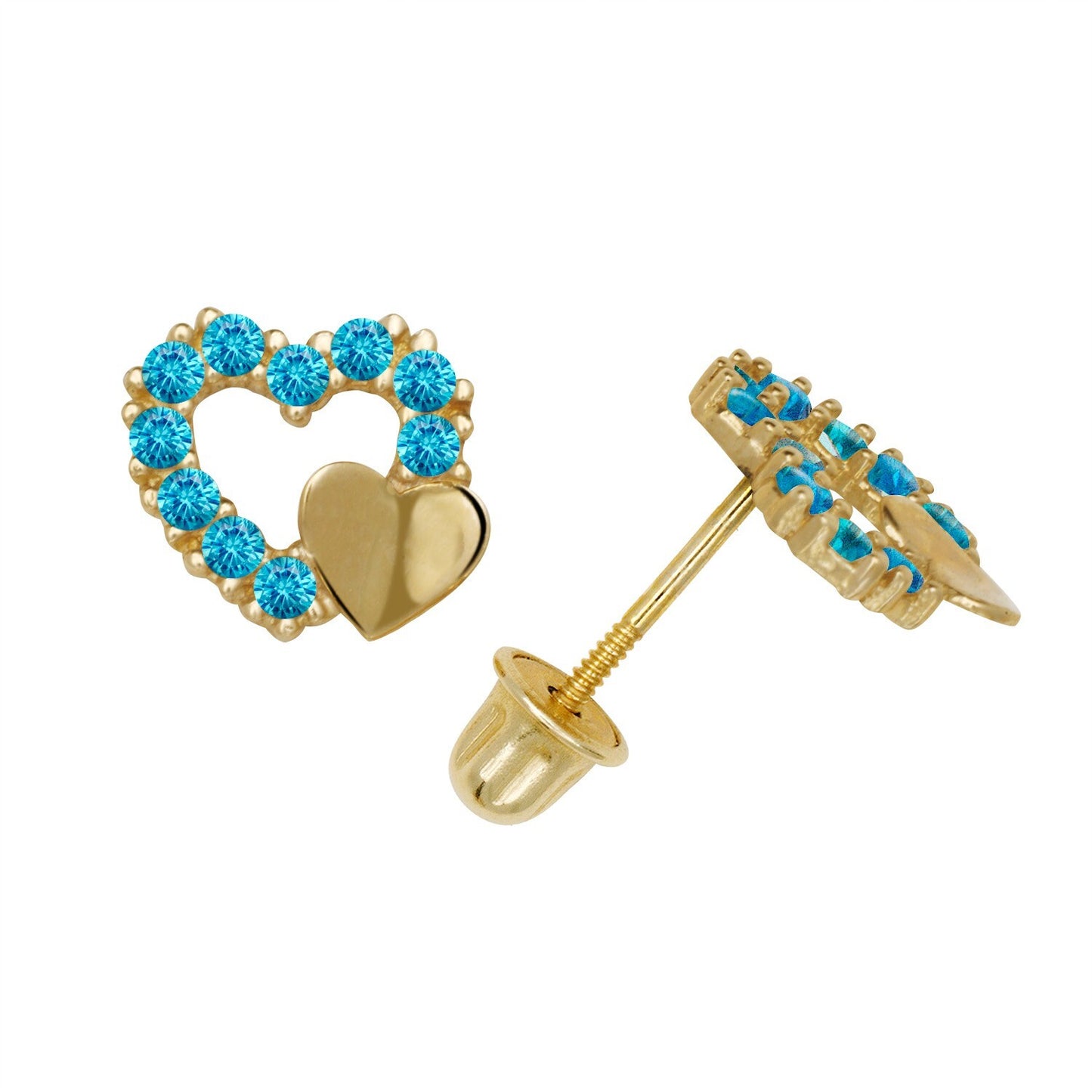 14K Yellow & White Gold  Pretty CZ Heart Shaped Stud Earrings for Women
