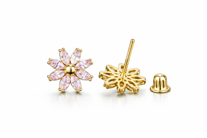 14k Yellow and White Gold CZ Birthstone Flower Stud Earring