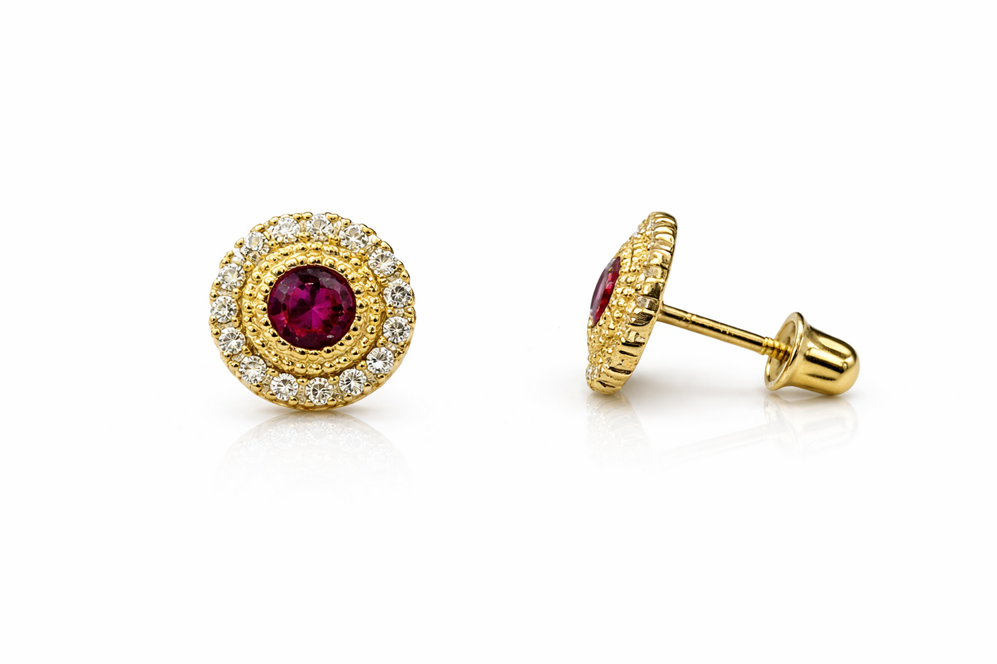 14k Yellow/White Round Halo Stud Earrings Screwback