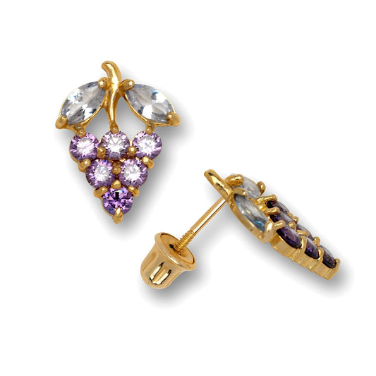 14K Yellow Gold Grape Cubic Zirconia  Screw Back  Stud Earrings for Women