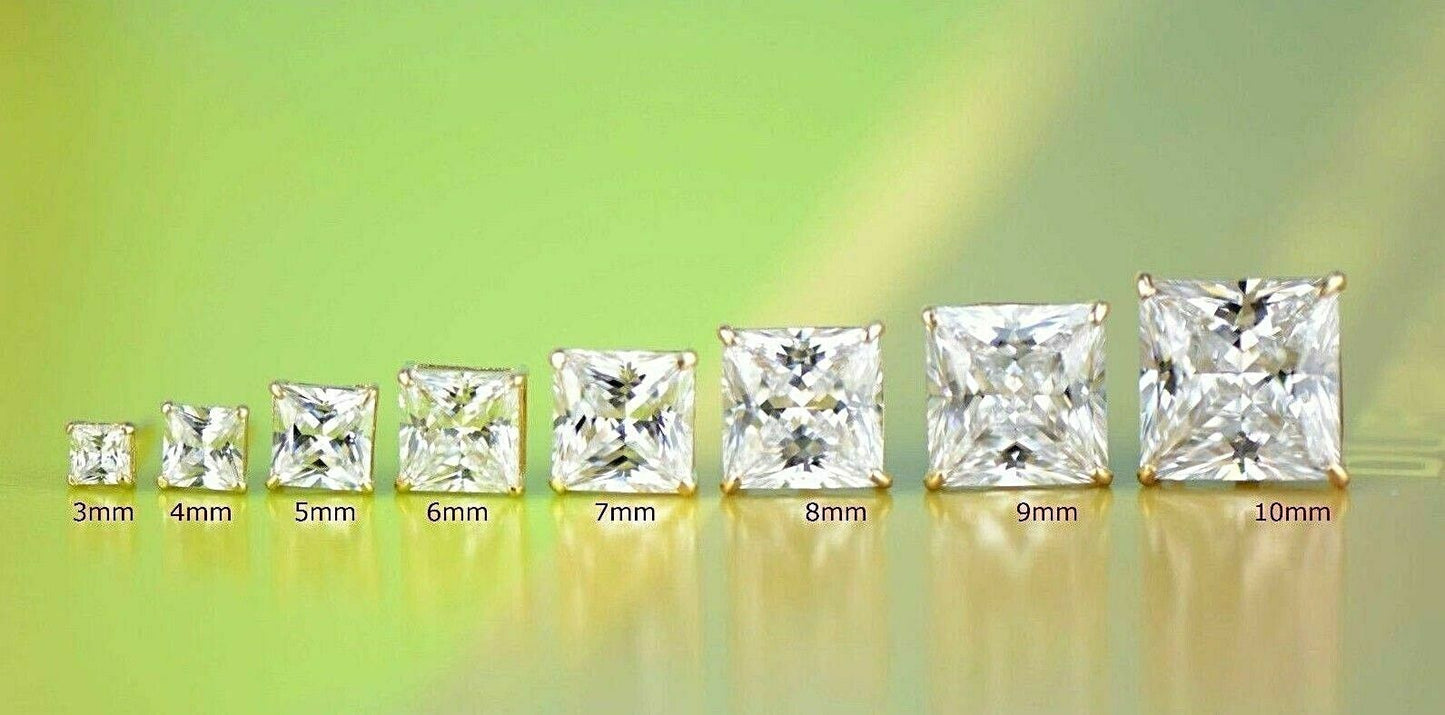 14k Heavy Basket Yellow Gold Square AAA Quality CZ Stud Earrings with Push Back