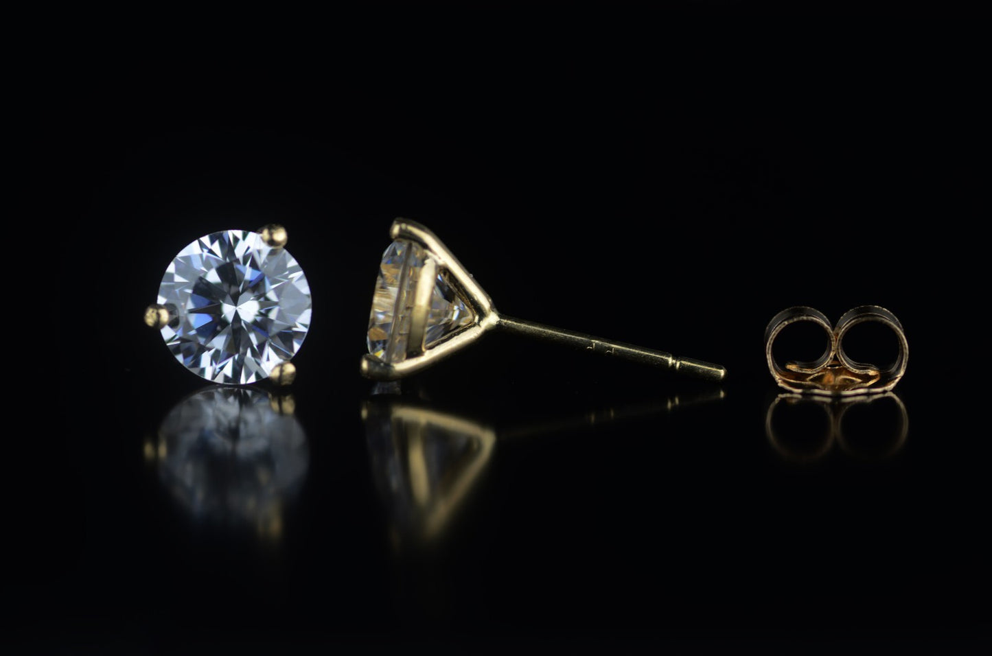 14k Yellow Gold Round AAA Quality CZ Martini Stud Earrings