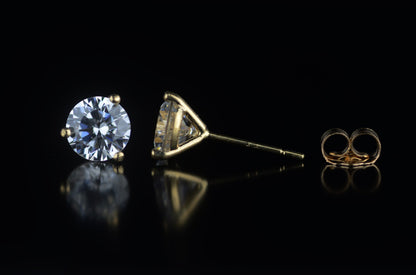 14k Yellow Gold Round AAA Quality CZ Martini Stud Earrings