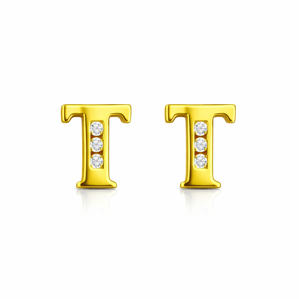 14k Yellow or White Gold Initial Letters CZ Stud Earrings