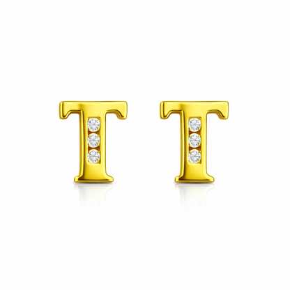 14k Yellow or White Gold Initial Letters CZ Stud Earrings