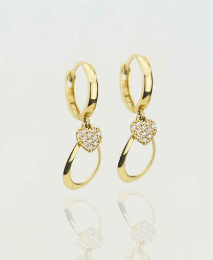 14k Yellow / White Gold Dangle CZ  Huggie Earrings