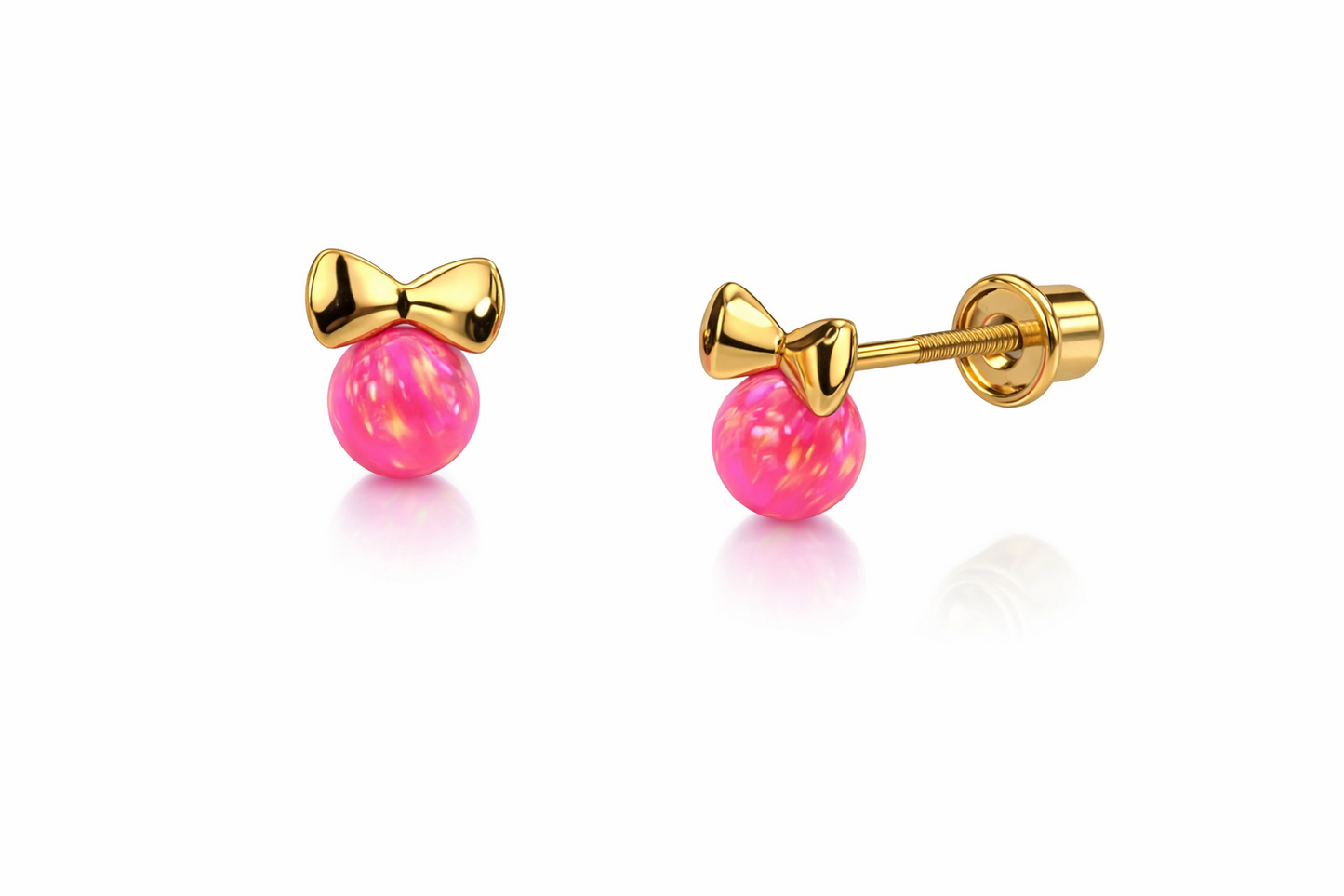 14k Yellow Gold Bow Tie Opal Stud Earrings/ Screw Back