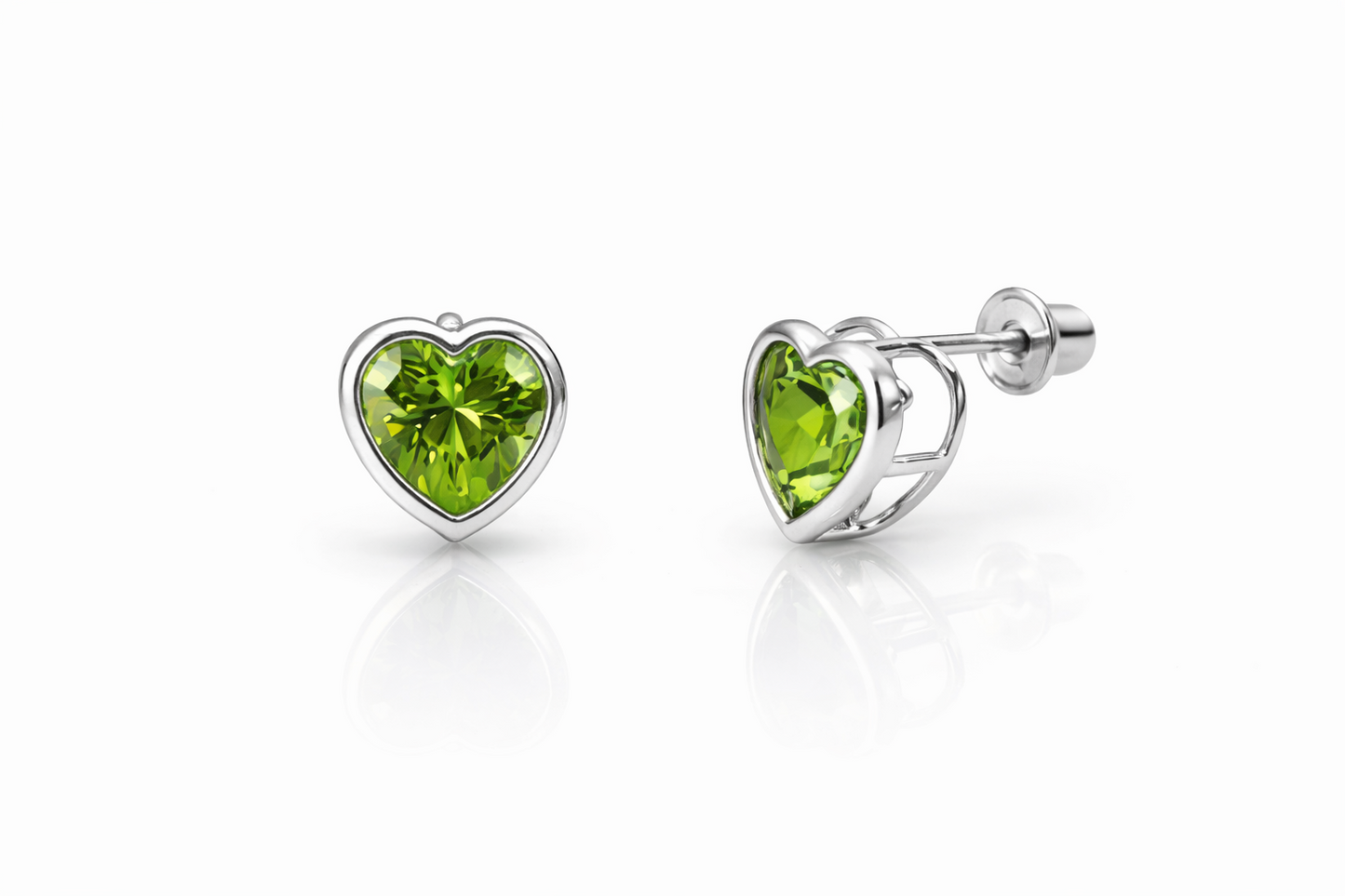 14K Solid White Gold Heart Birthstone Stud Earrings 6MM X 6MM