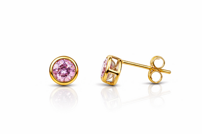 14K Round Bezel Set 4mm Yellow Gold Birthstone Earrings