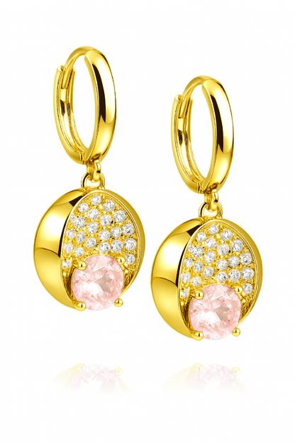 14k Yellow Gold Dangle Hoop Huggie Earrings