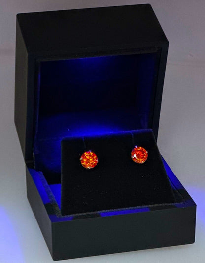 14K Gold GRA Certified D-VVS1 Round Orange Moissanite Push Back Studs Earrings