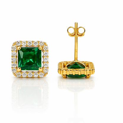 14k Yellow and White Gold Cushion Stud Earrings with Push Back