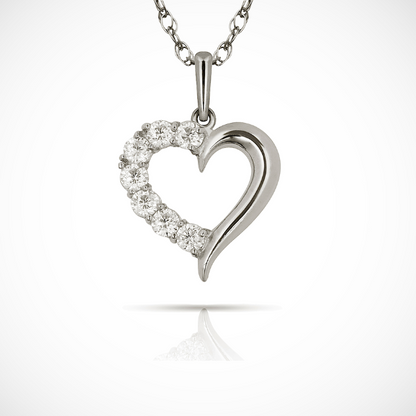 14k Yellow & White Gold CZ Open Heart Charm Pendant For Girl