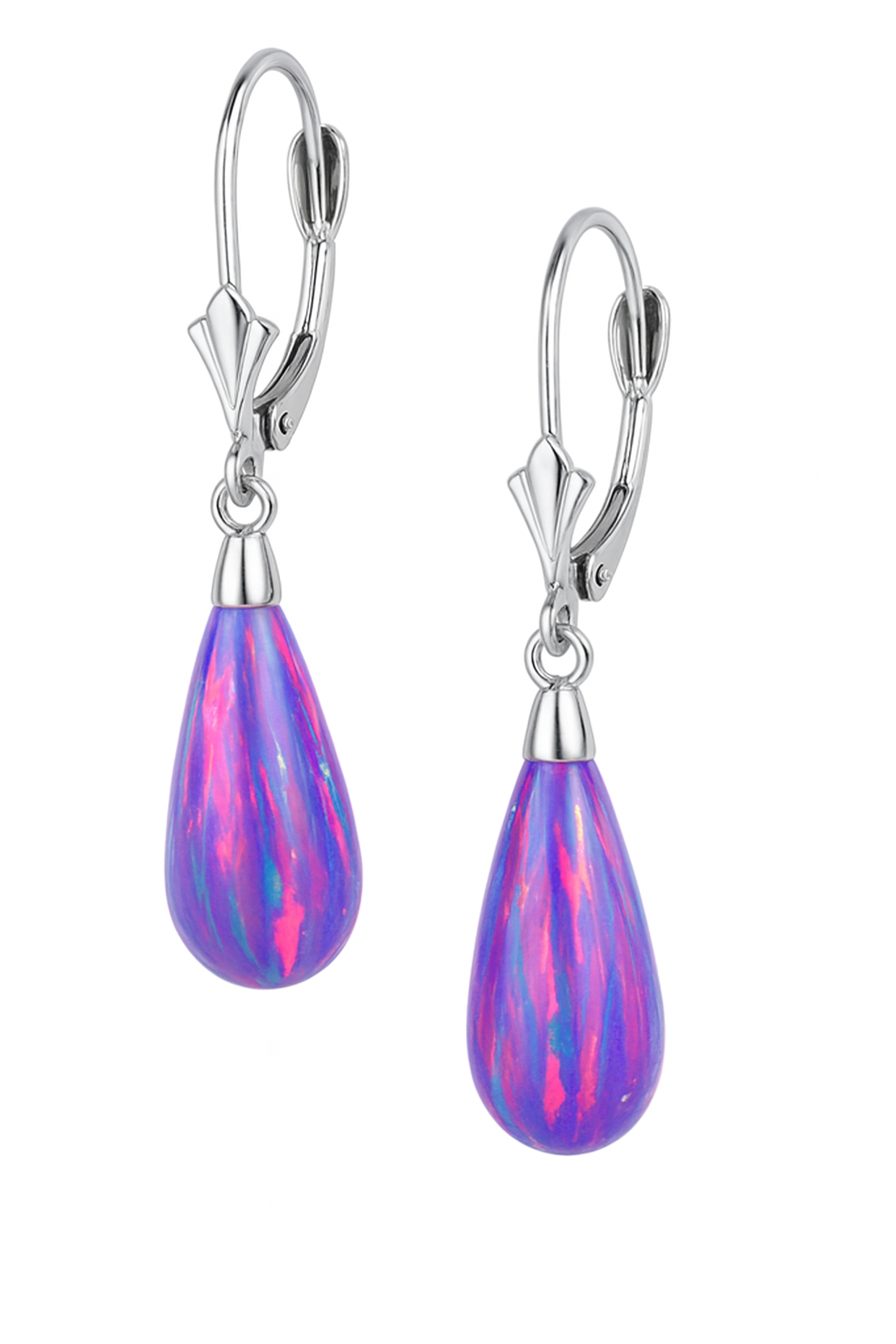 14k White Gold Opal Leverback Earrings