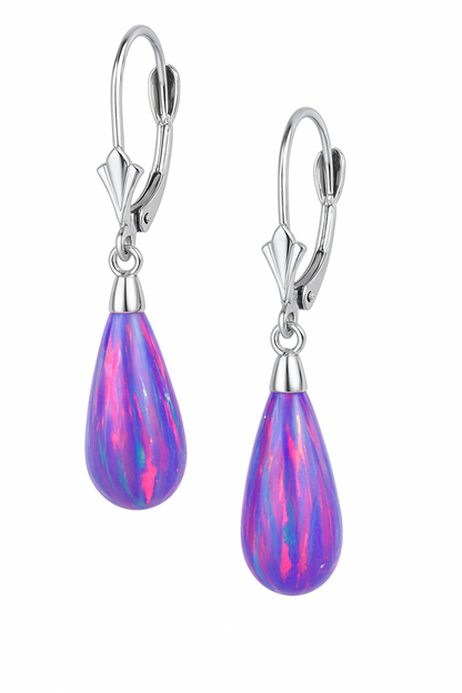 14k White Gold Opal Leverback Earrings