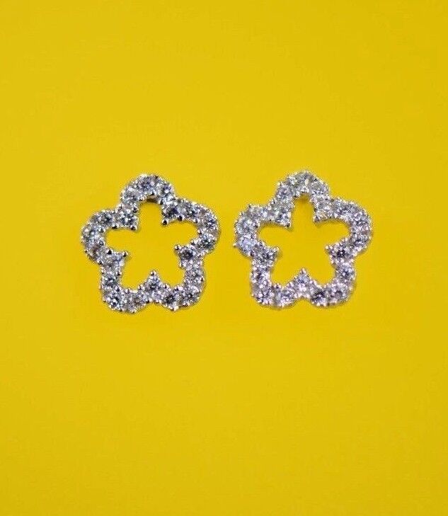 white yellow gold flower earrings 14k cz stud