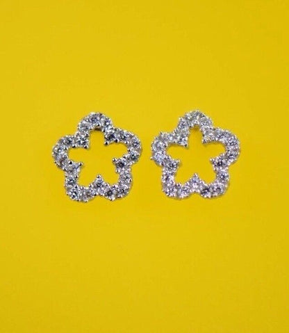 white yellow gold flower earrings 14k cz stud