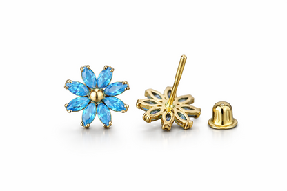 14k Yellow and White Gold CZ Birthstone Flower Stud Earring