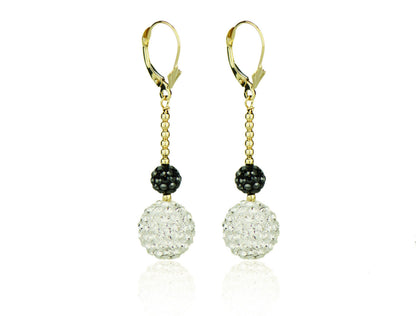 14K Yellow Gold Lever Back Dangle Ball Earrings with Genuine Czech Crystals.