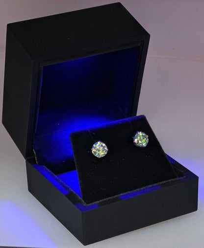 14K Gold GRA CertifiedD-VVS1 Green Moissanite ScrewBack Stud Earrings