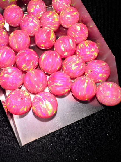 Half Drilled Pink Synthetic Lab Created Opal Round Beads