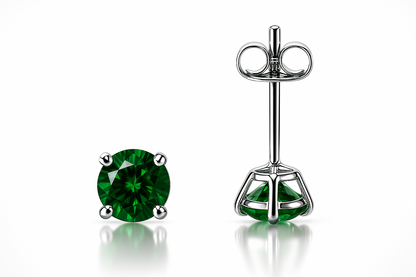 14K Solid White Gold 4mm Round Birthstone Stud Earrings with Push Back