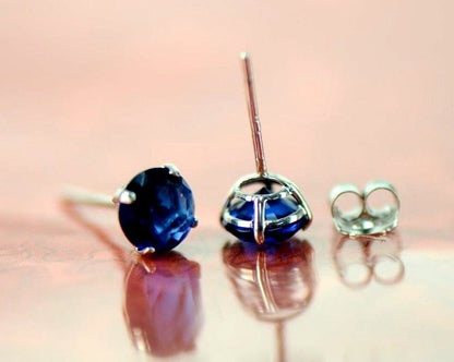 14K Solid White Gold 5mm Round Birthstone Stud Earrings with Push Back